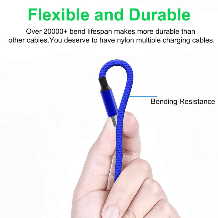 Multi 3 in 1 USB Long iPhone Charging Cable, 3M/10Ft Nylon Braided Universal Phone Charger Cord USB C/Micro USB/Lightning Connector Adapter for Android/Apple/Samsung/LG/Pixel/Huawei/XiaoMi(Blue)
