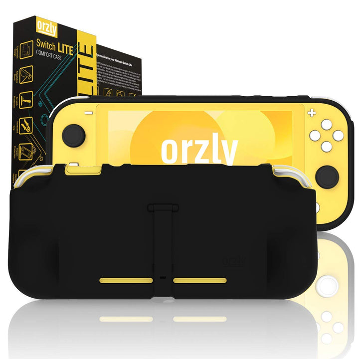 Grip Case for Nintendo Switch Lite – Case with Comfort Padded Hand Grips, Kickstand, Pack of Thumb Grips - Black