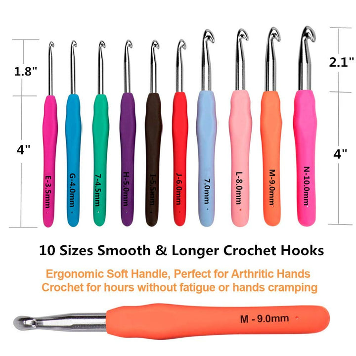 20 Sizes Crochet Hooks Complete Set,0.5mm-10mm Ergonomic Crochet Hooks with Case for Arthritic Hands
