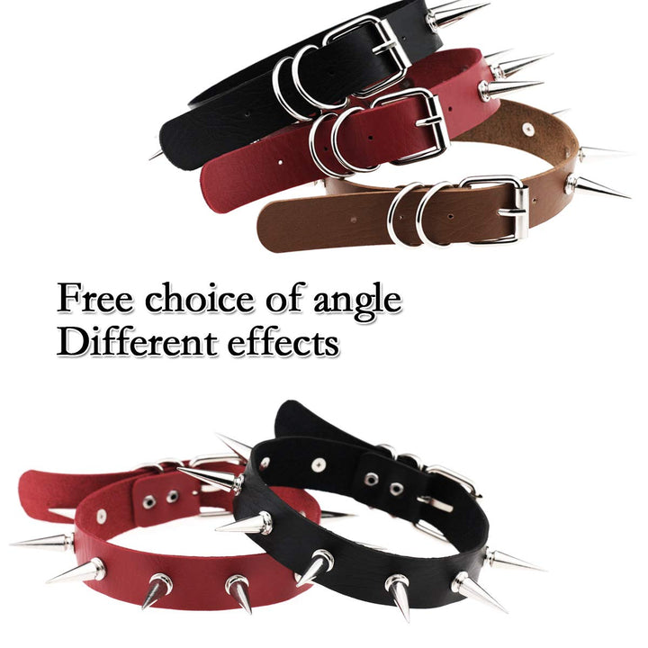 PU Leather Choker Goth Punk Choker O-Ring Spike Rivets and Love Heart Choker Collar Necklace Adjustable (K4)