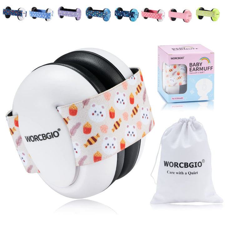 Infant Ear Protection Headphones with Adjustable Elastic Headband&Comfortable White Muffs Baby Earmuff Helps Sleep Well & Reduce Noise (Gypsophila, Pink