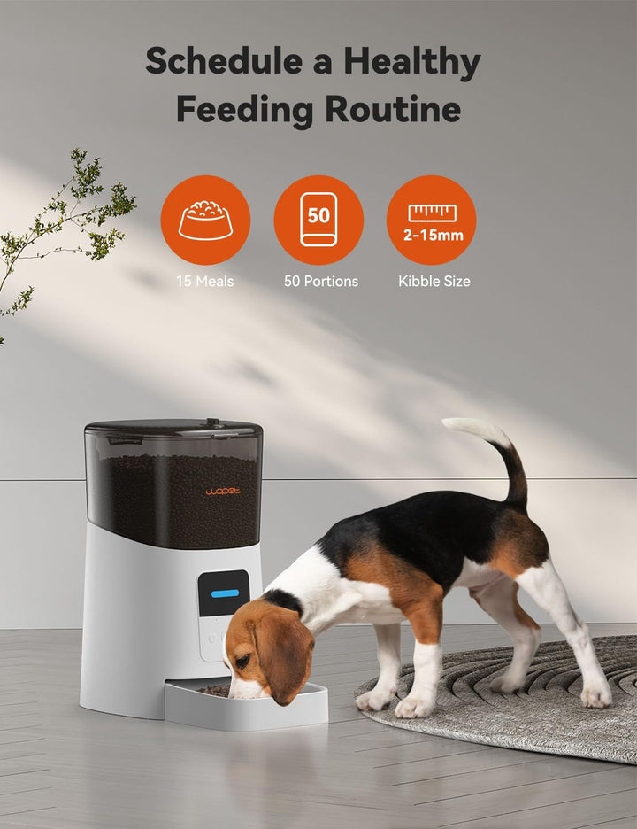6L Automatic Cat Feeder, WiFi Automatic Dog Feeder with APP Control for Remote Feeding, Automatic Cat Food Dispenser with Low Food Sensor and Voice Recorder, Up to 15 Meals Per Day
