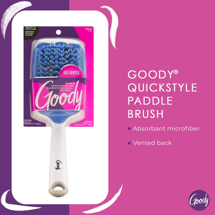 Goody Quikstyle Detangling Paddle Brush - Absorbent Microfiber and Vented Back Helps Dry Hair Faster - Detangler Comb is Pain-Free Hair Brush Ideal for Thick & Medium to Long Hair