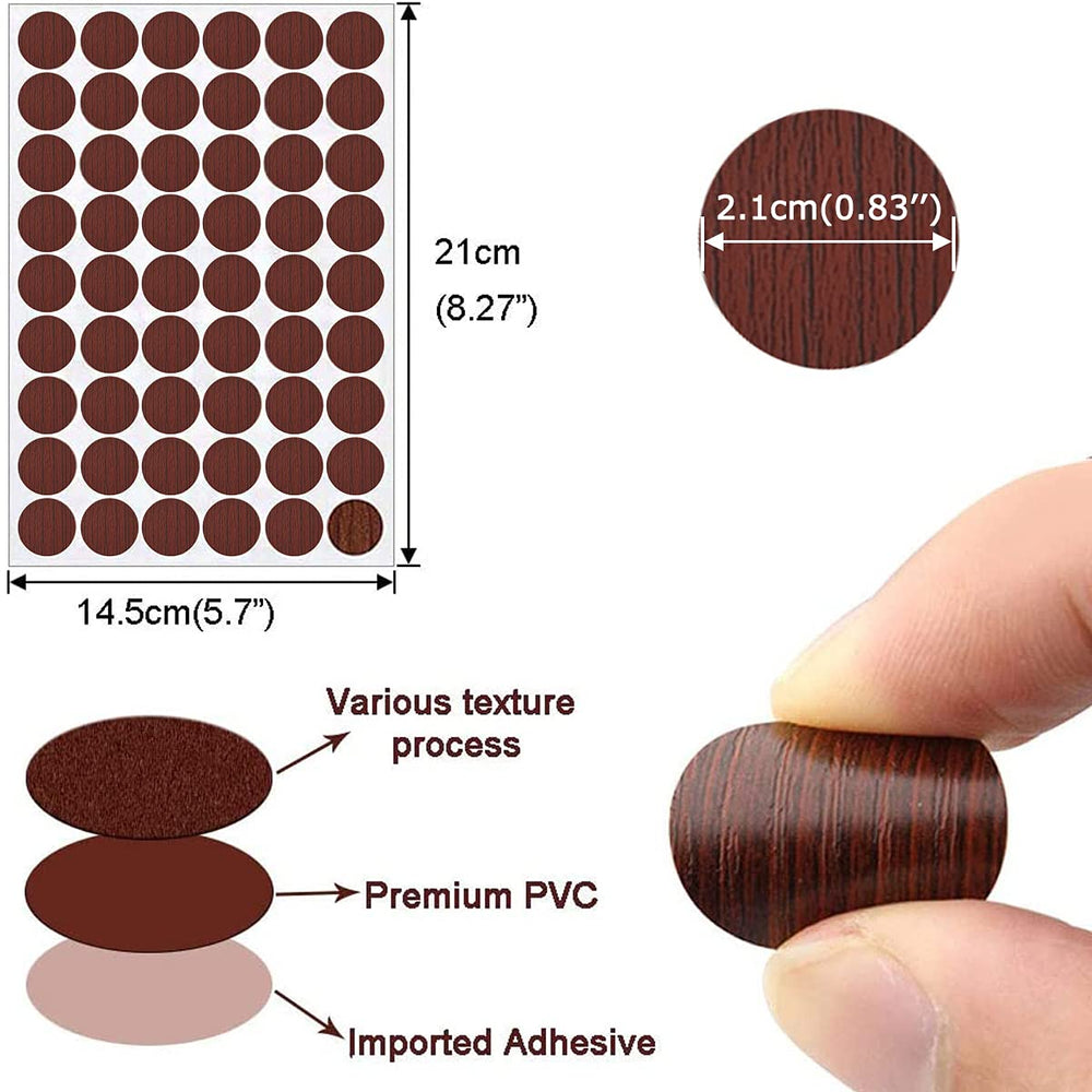 PVC Cover Caps Adhesive Screw Hole Stickers 378 PCS for Wall Vinyl Wood Furniture Repairing, 7 Colors Waterproof Plastic Cover for Cabinets Bookcase Desk Countersunk Screws Cam Lock