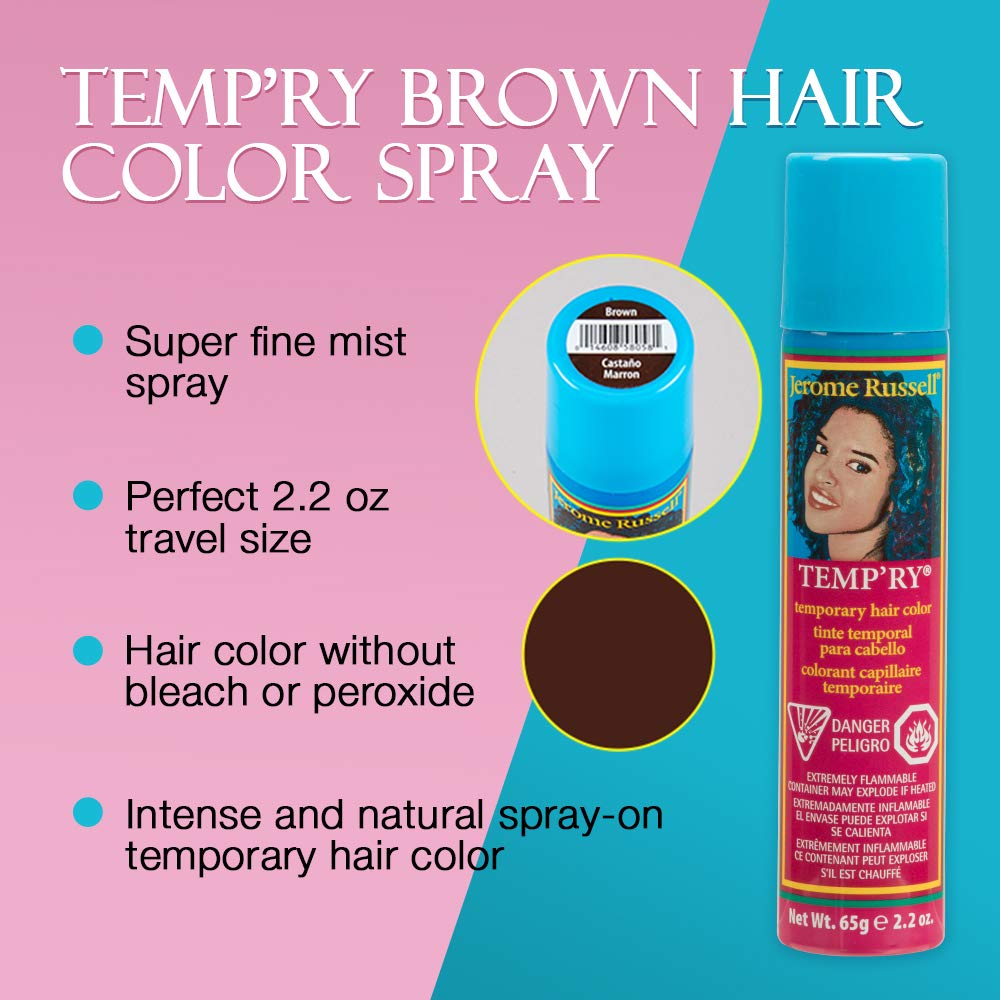 Fast-Drying, Non-Sticky Hair Color Spray - Intense Brown Temporary Hair Dye for Travel, Vivid Color, 2.2 oz