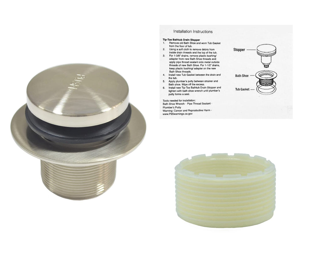 Gold-Hao-The-Bathroom Tip-Toe Bathtub Drain Stopper - Durable Pop Up Tub Drain Stopper, Tub Stopper, Bathtub Drain Pop Up Stopper, Easy Installation - Brushed Nickel