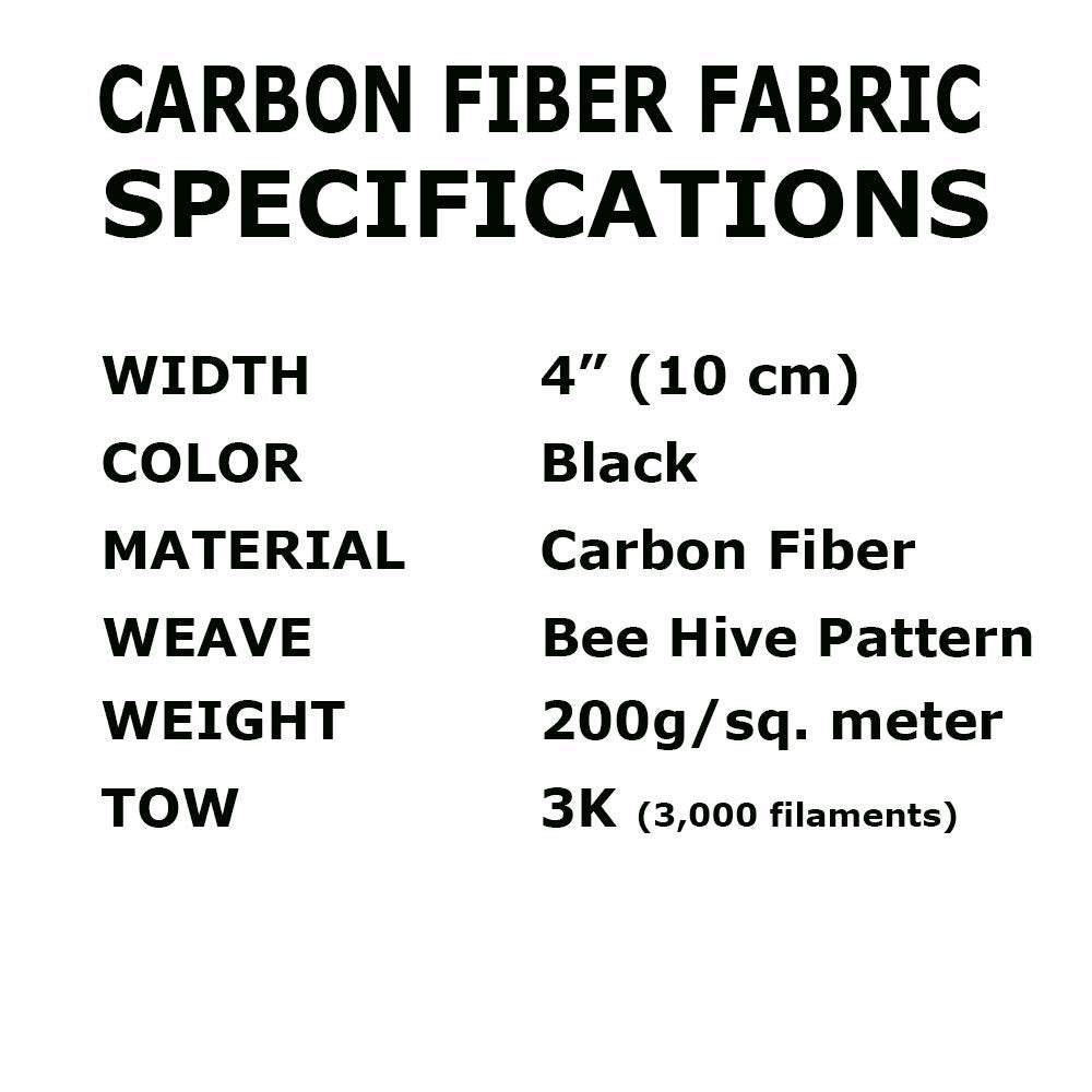 4 in x 5 FT - Bee Hive - CARBON FIBER FABRIC-2x2 Twill WEAVE-3K - 220g-Black