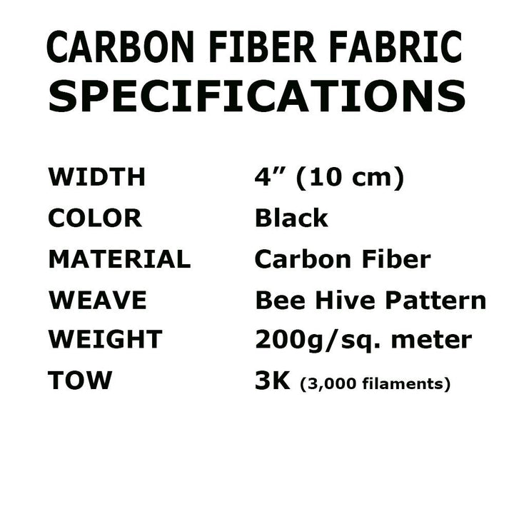 4 in x 5 FT - Bee Hive - CARBON FIBER FABRIC-2x2 Twill WEAVE-3K - 220g-Black