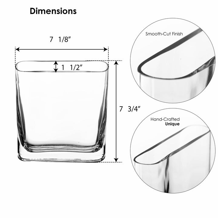 Glass Book Vase (H:8 Open:7x2) | Multiple Size Choices Round Edge Oval Flower Vase | Rectangular Wedding Centerpiece Vases