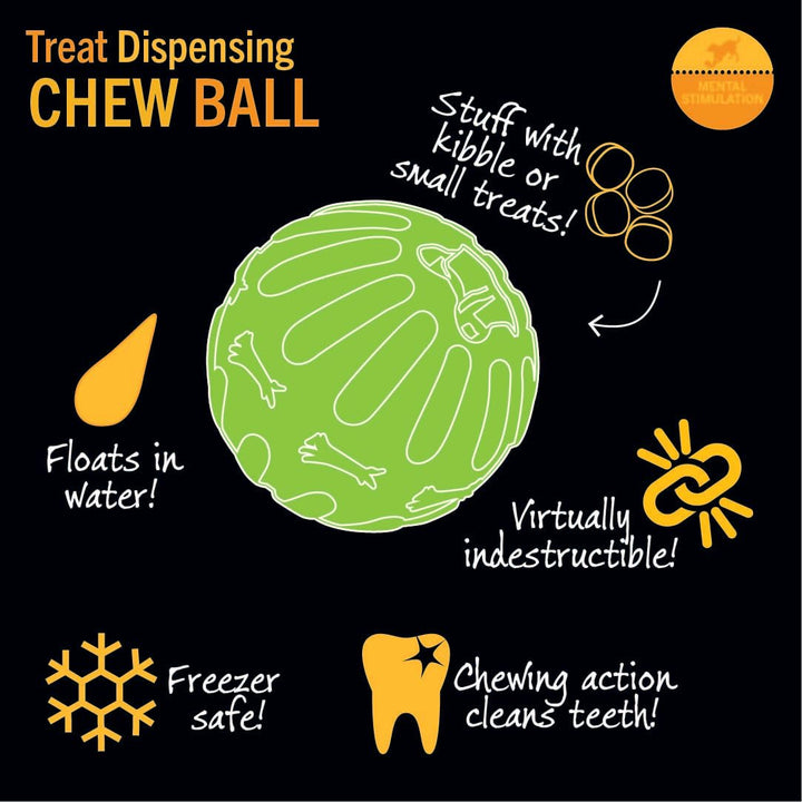 Treat Dispensing Chew Ball Tough Dog Toy, Medium/Large for Large Breeds