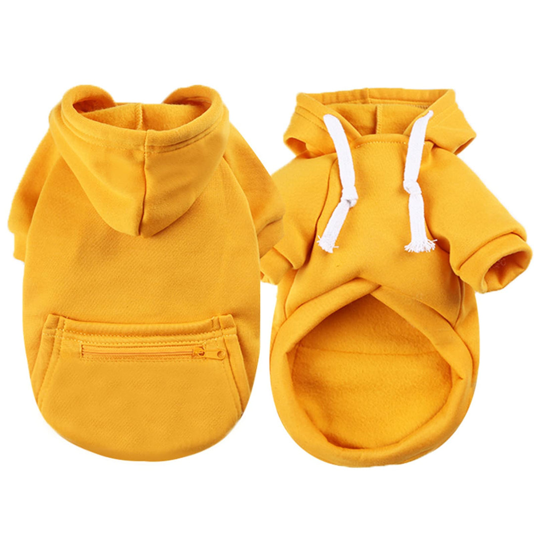 PETCARE Small Dog Hoodie Cat Sweater Yellow Warm Soft Fleece Sweatshirts with Pocket Fall Winter Puppy Sweaters Cat Clothes for Cats Only Chihuahua Yorkies French Bulldog Outfits Pet Hooded Costume