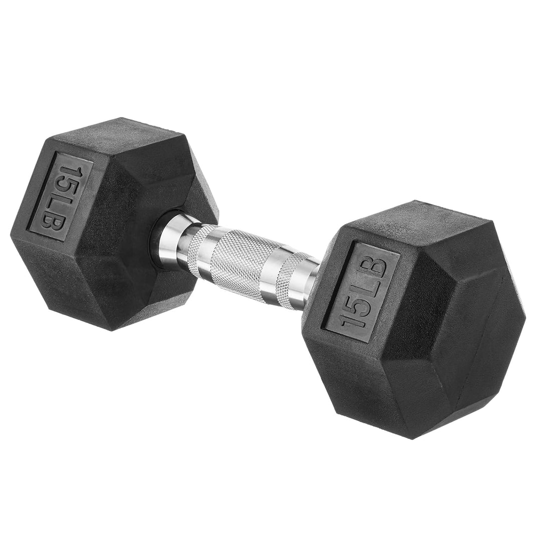 Rubber Hex Dumbbell Hand Weight, 15 Pounds, Single