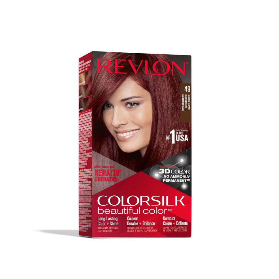 Revlon Colorsilk Beautiful Color, Permanent Hair Color with Keratin, 40ml + 40ml + 11.8ml - 49 Auburn Brown (Pack of 1)