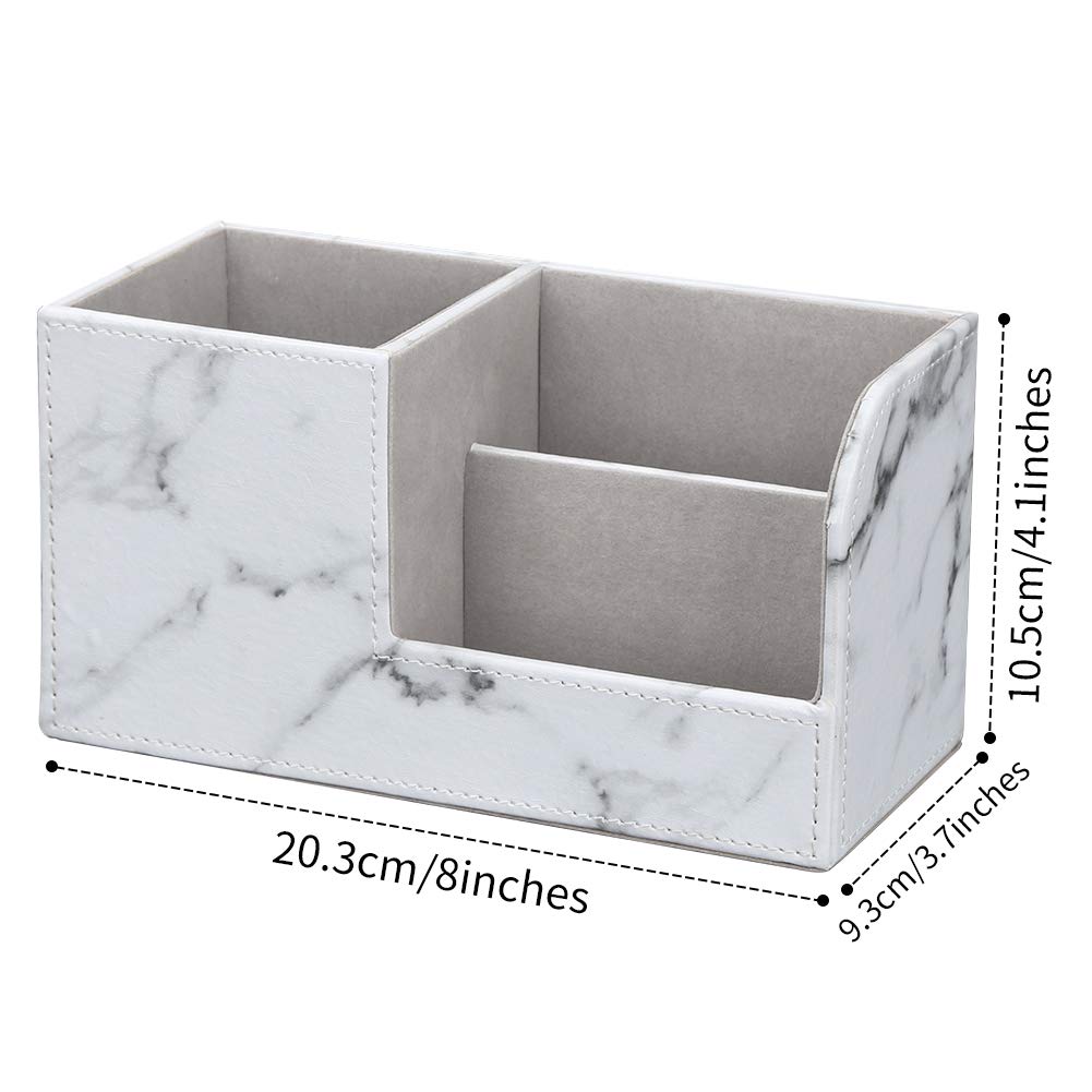 Desk Organizer Office Supplies Caddy Pu Leather Multi-function Storage Box Pen/Pencil,Cell phone, Business Name Cards Remote Control Holder Gray Marble