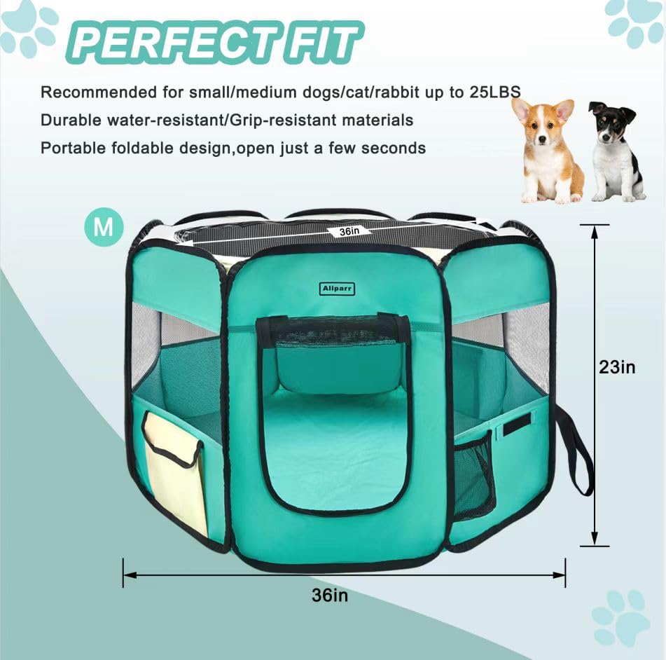 Portable Dog Cat Playpen Foldable Pet Exercise Pen Tents for Dogs/Cats/Rabbits/Pets, Indoor/Outdoor Travel Camping Use with Carry Case