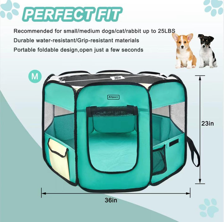 Portable Dog Cat Playpen Foldable Pet Exercise Pen Tents for Dogs/Cats/Rabbits/Pets, Indoor/Outdoor Travel Camping Use with Carry Case