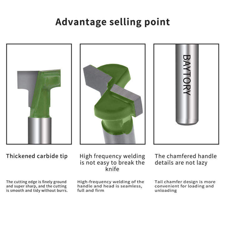 6Pcs Keyhole Router Bits Set, 1/4 Shank Router Keyhole Bit Set -1/4 & 5/16 & 3/8 & 9/16 & 1/2 & 5/8 inch Blade Diameter for Wood Hex Bolt T-Track Slotting Milling Cutters Set (Green)