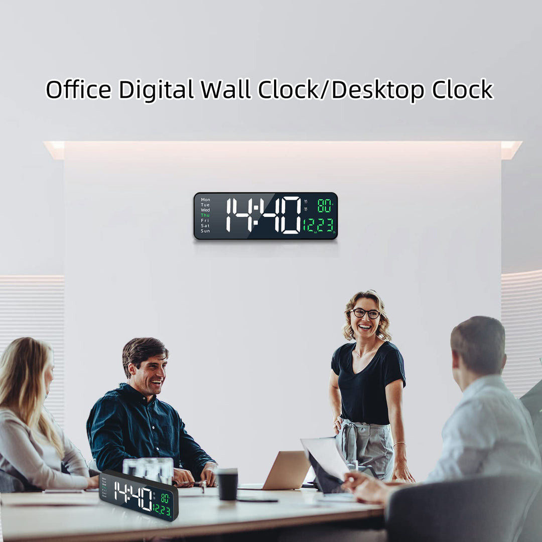 Digital Wall Clock,16.2 Inch Large Digital Wall Clock, Large Display with Remote Control,Automatic Brightness Digital Alarm Clock with Indoor Temperature,Date,Week(Green…