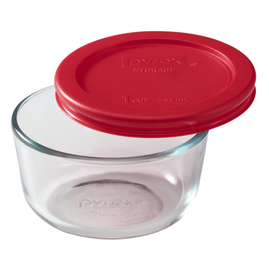 1070791 Glass Cup Round Dish With Lid - 1.7 oz, 1 Pieces, Red