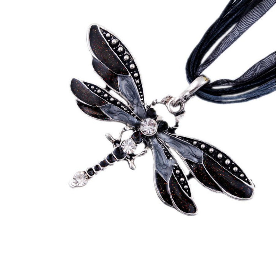 Fashion Creative Bohemian Jewelry Ethnic Multi-layer Chain Colorful Enamel Dragonfly Pendant NecklaceBlack