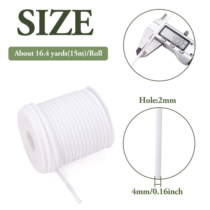 Pandahall 16.4 Yards/Roll 4mm Hollow Pipe Tubuing Rubber Cord with 2mm Hole Solid PVC Rubber Tube Cord with Plasic Spool (White)