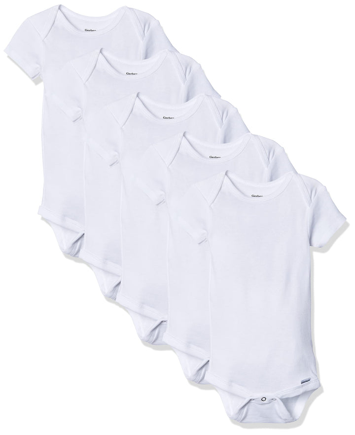 Baby 5-Pack Solid Onesies Bodysuits, White, 0-3 Months