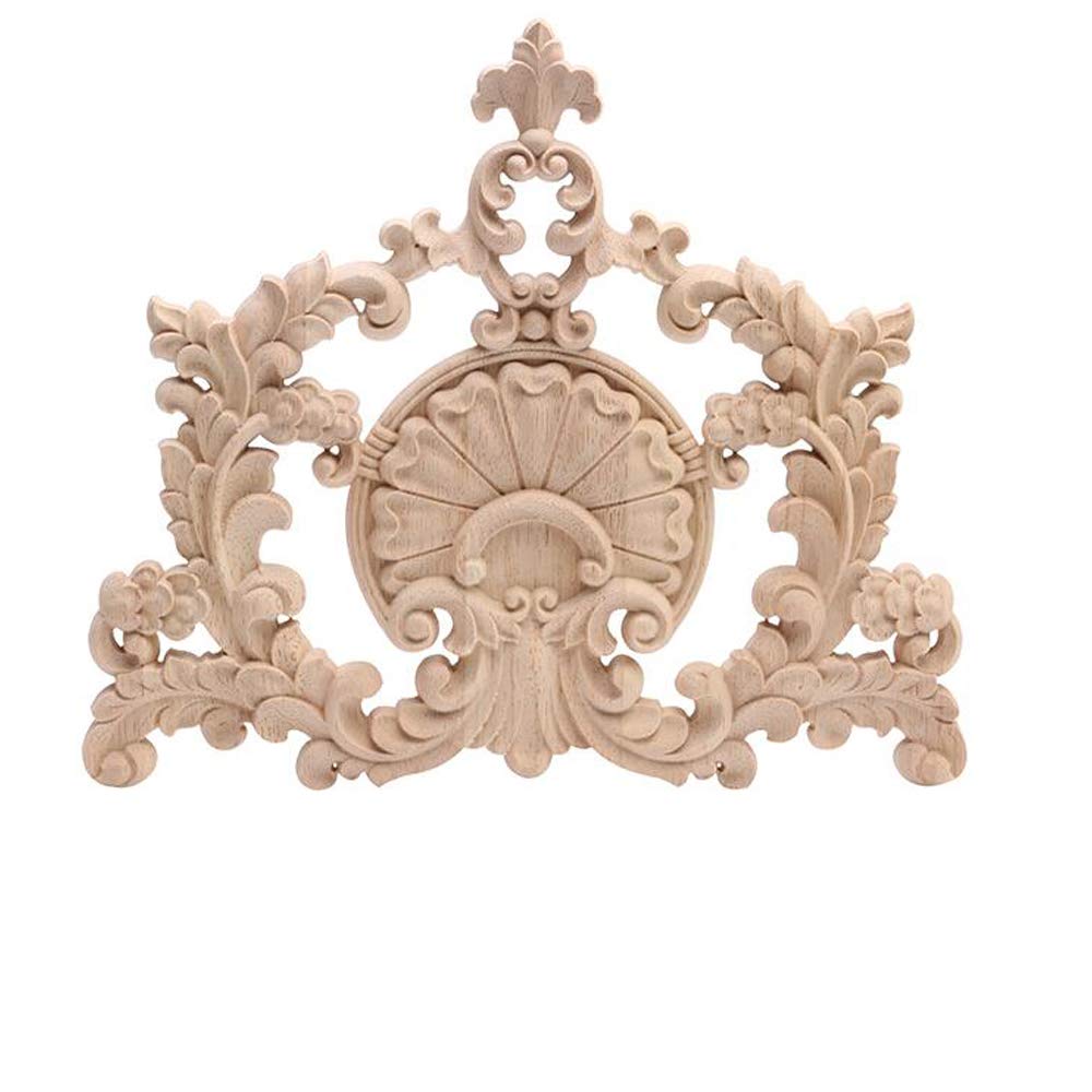 Wood Carved Corner Furniture Onlay Wooden Applique Unpainted Home Decor(04,31x28cm/12.2x11.02inch)