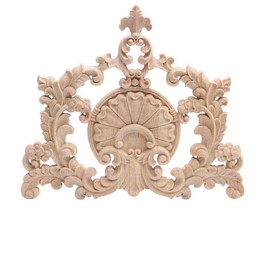 Wood Carved Corner Furniture Onlay Wooden Applique Unpainted Home Decor(04,31x28cm/12.2x11.02inch)