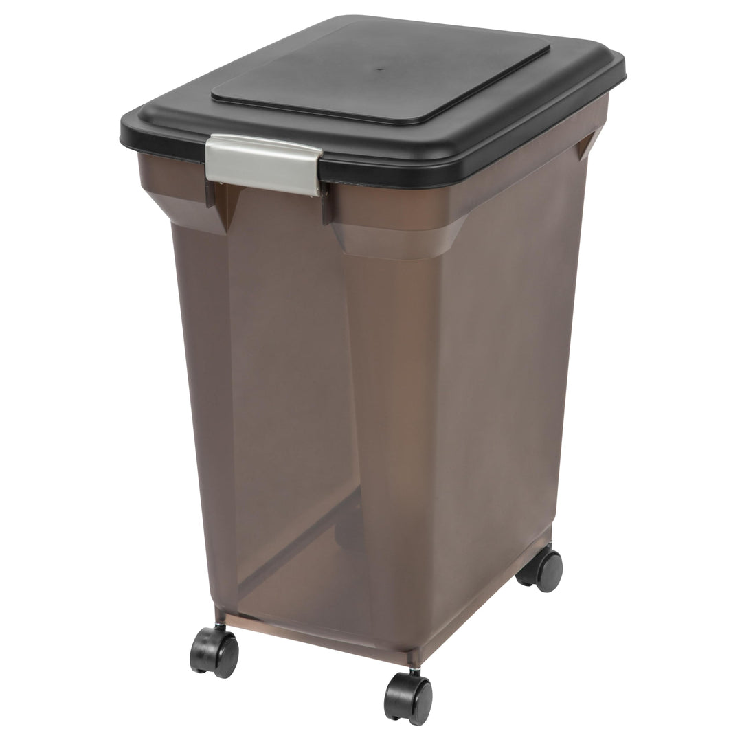 USA WeatherPro Airtight Dog Food Storage Container, Up to 42 lbs, Attachable Wheels, For Dog Cat Bird and Other Pet Food Storage Bin, Keep Fresh, Easy Mobility, BPA Free, Smoke/Black