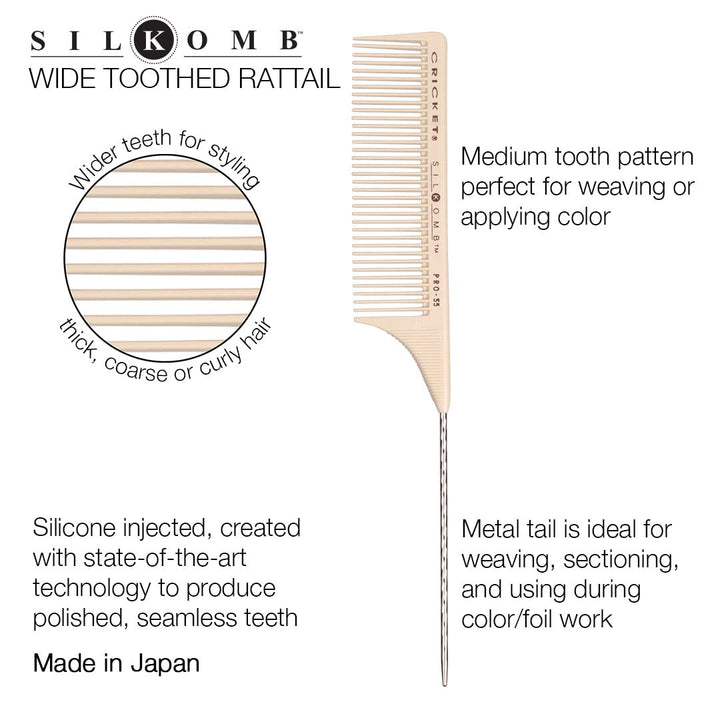 Silkomb Rattail Comb CB-78X Pro 55 Wide Toothed Rattail AD