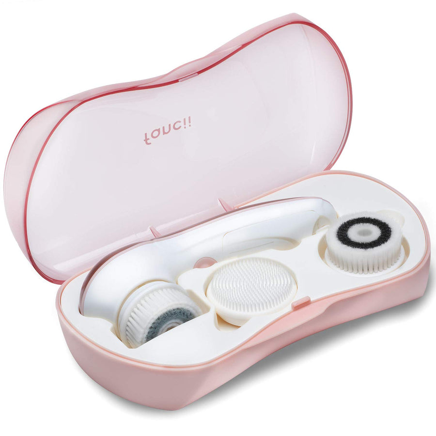 Waterproof Facial Cleansing Spin Brush Set with 3 Exfoliating Brushes - Complete Face Spa System - Advanced Microdermabrasion for Gentle Exfoliation and Deep Scrubbing (Dove)