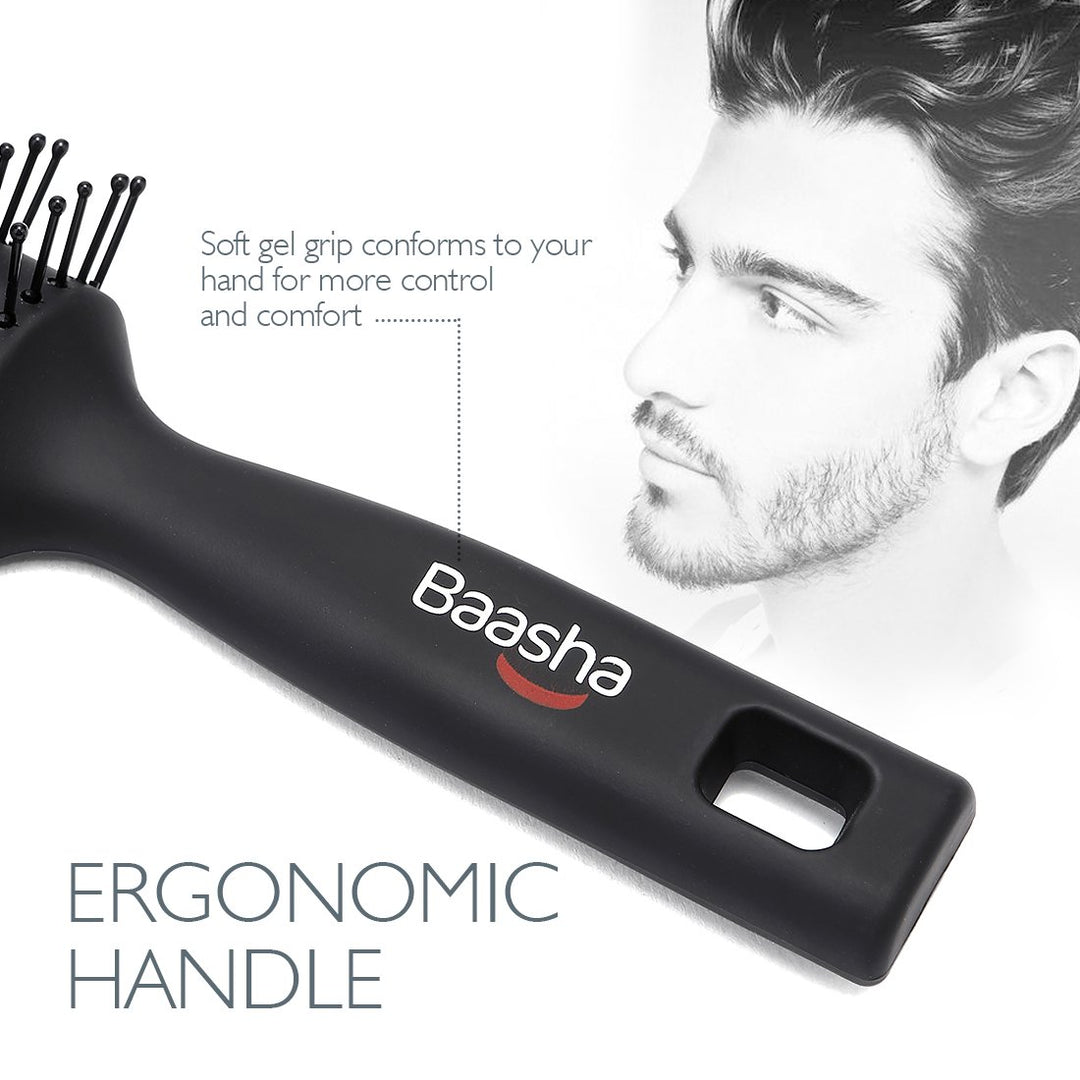 Hair Brush, Vented Brush for Blow Drying, Mens Short Hair Brush with Ball Tipped Bristles, Best for Wet or Dry Hair - Black