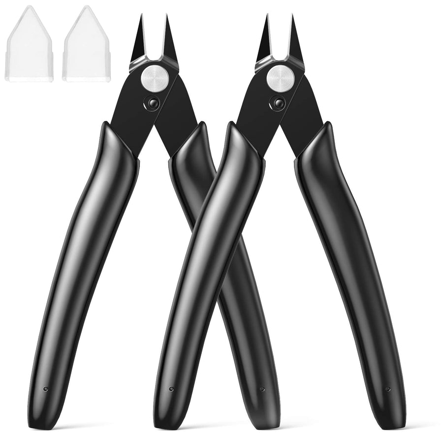Micro Wire Cutter Jewelry Wire Cutters Zip Tie Cutters 2-Pack Flush Cut Nippers Precision Small Side Cutting Pliers for 3d Print, Plastic Models, Jewelry, Electronics, Black, 5 Inches