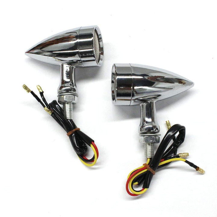 2pcs Chrome 15 LED Motorcycle Stop Brake Running Turn Signal Indicator Amber Lights For Harley Honda Chopper (Chrome with net-Amber Light)