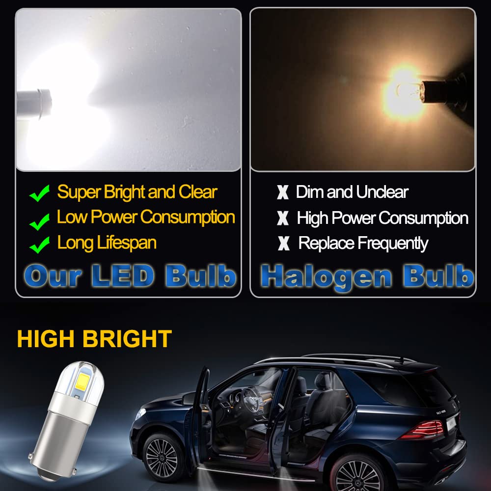 Shuyee Super Bright BA9S LED Car Bulbs, BA9 53 57 1895 64111 LED Lamp for Instrument Cluster Door Courtesy Map License Plate Light on RV Camper Trailer, Pack of 10