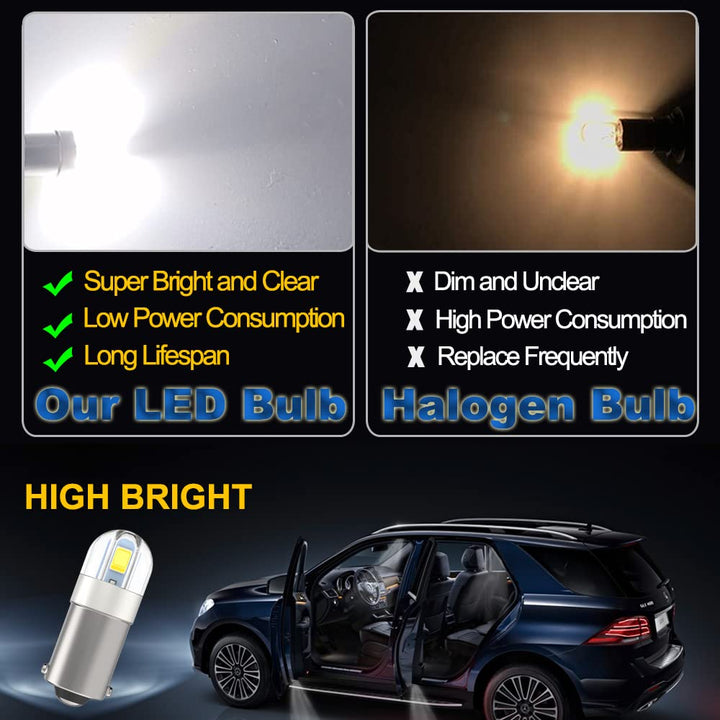 Shuyee Super Bright BA9S LED Car Bulbs, BA9 53 57 1895 64111 LED Lamp for Instrument Cluster Door Courtesy Map License Plate Light on RV Camper Trailer, Pack of 10