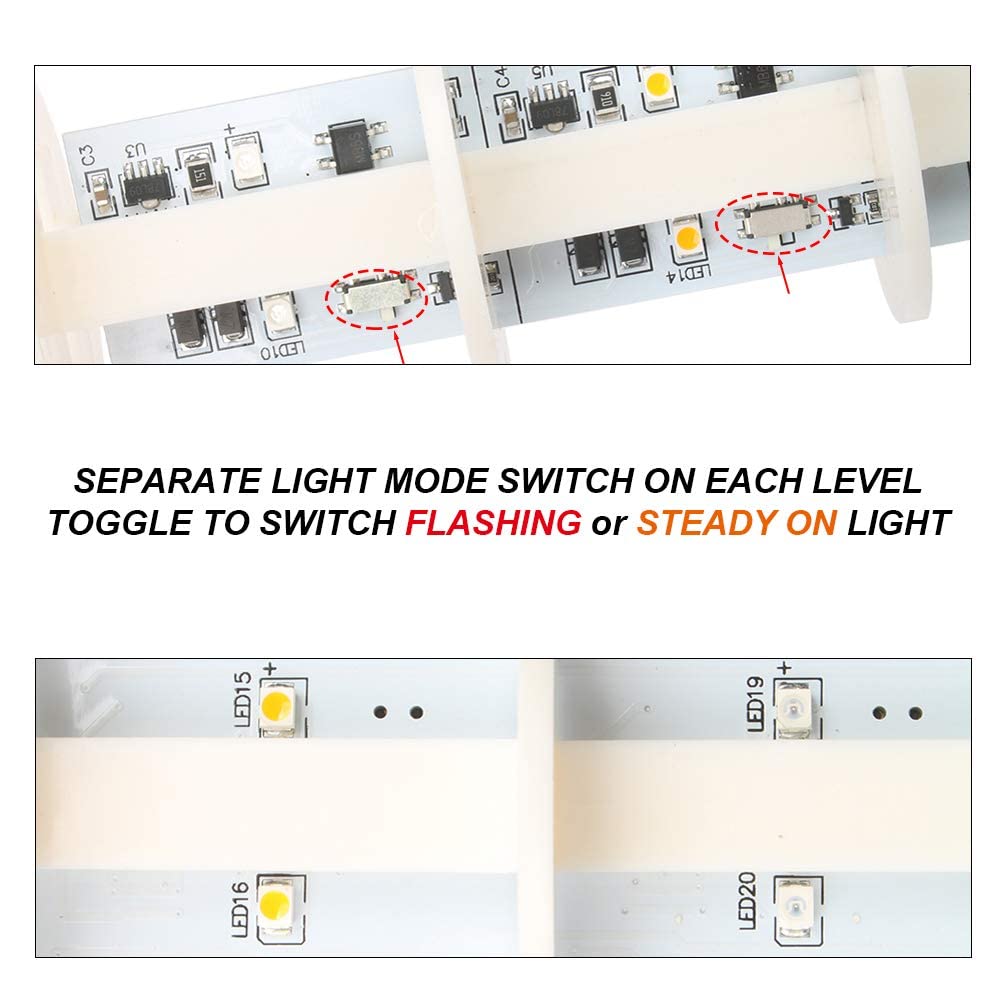 Led Signal Tower Stack Lights, Industrial Signal Warning Lights, Column Tower Lamp Andon Lights with Rotatable Base, Steady/Flashing Light Switchable,12V 24V DC(3-Layer, no Buzzer)
