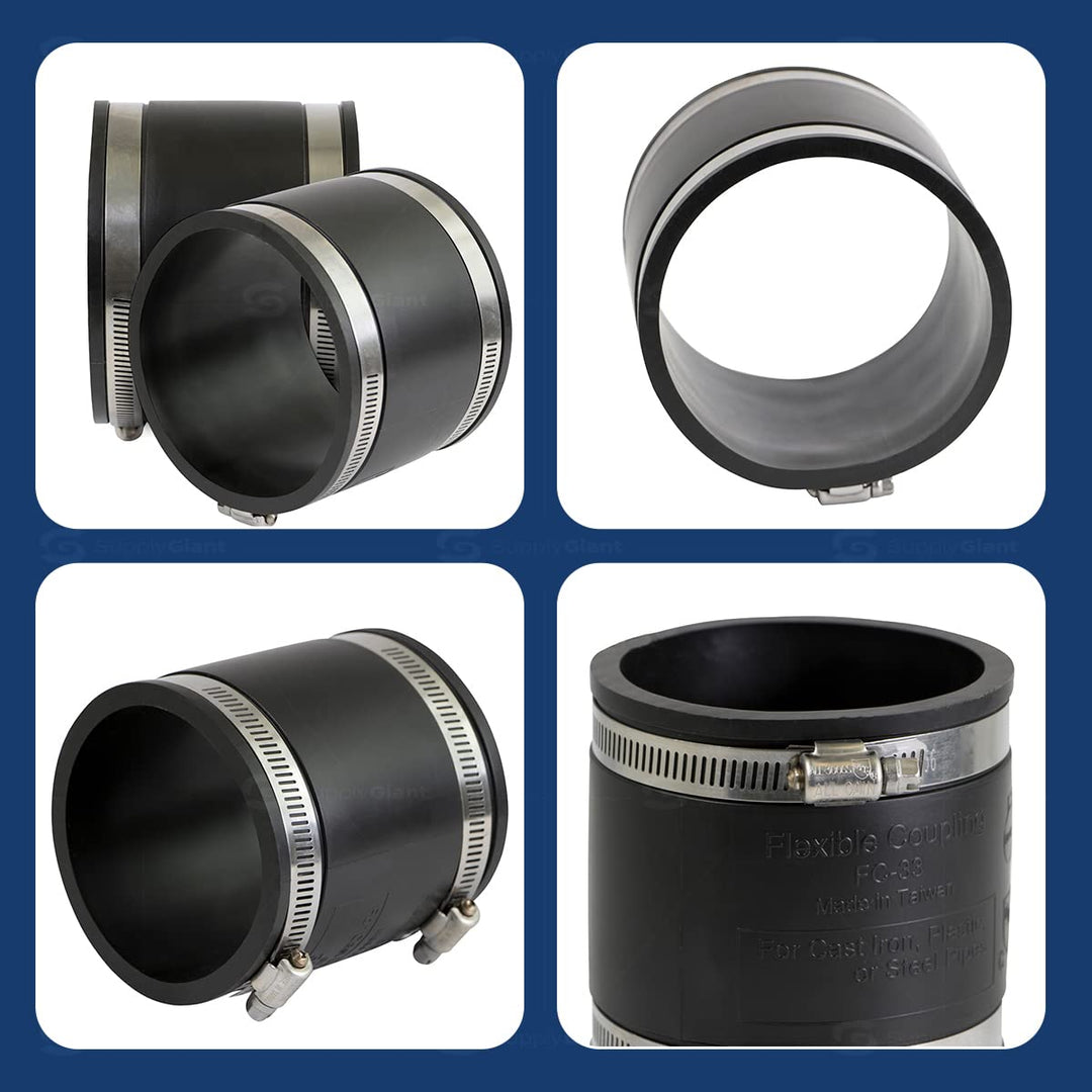 6I49 Flexible PVC Coupling With Stainless Steel Clamps, 4, Black