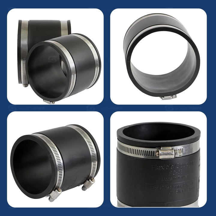 6I49 Flexible PVC Coupling With Stainless Steel Clamps, 4, Black