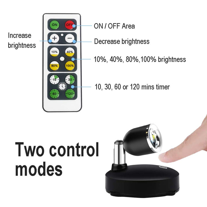 LED Spotlight, Battery Operated Lights with Remote Control, Dimmable Mini Accent Lighting for Picture Closet Artwork (Black)…
