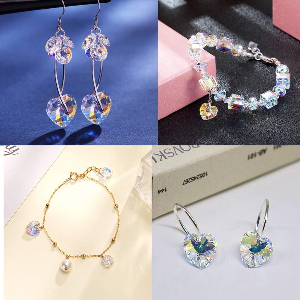 60pcs AB Heart Shaped Crystal Beads - 10mm Top Drilled Adabele Austrian Heart Glass Pendants Beads Charms for DIY Project Earring, Necklaces, Bracelets, Jewelry Making