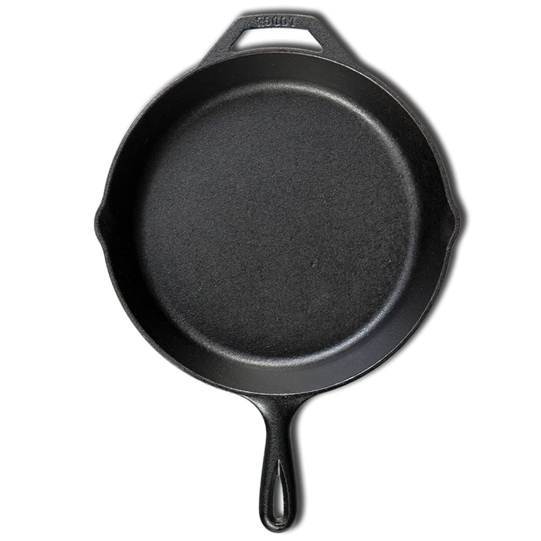 Seasoned Cast Iron Skillet - 12 Inch Ergonomic Frying Pan with Assist Handle, black