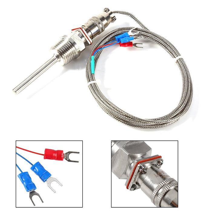 RTD Pt100 Temperature Sensor Probe 1/2 NPT Thread 3 Wires 2M 6.6 ft Cable Stainless Steel Probe -50 to 300