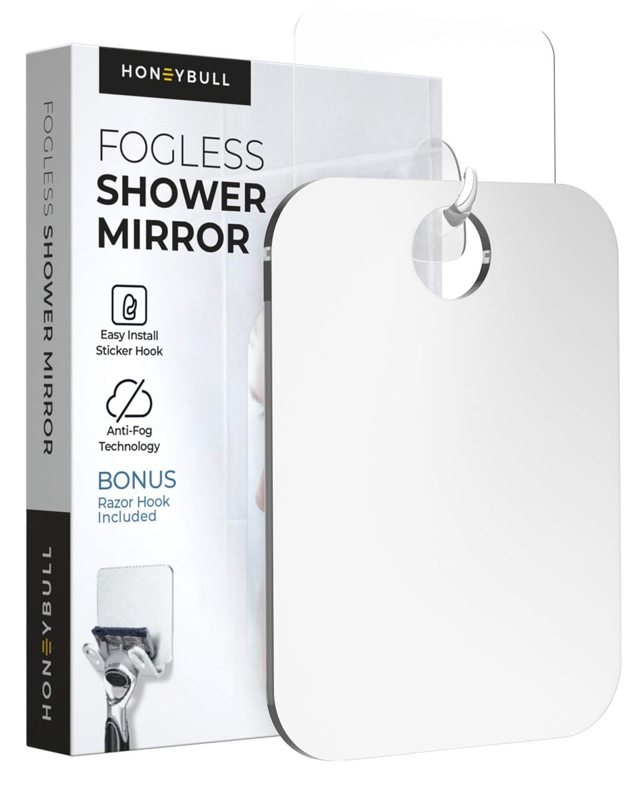 Small 4x6in Wall Mount Home Mirror - Fogless Shower Shaving, Anti Fog, Razor Holder, Bathroom Accessories, Plastic, White, Travel