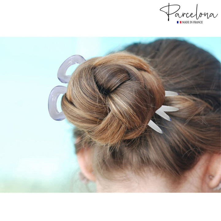 French Mystic Crystal Clear Transparent 3 Inch Wavy Set of 3 Celluloid U Shaped Hair Pins for Hair Bun Style for Women and Girls Hair Styling Accessories, Made in France
