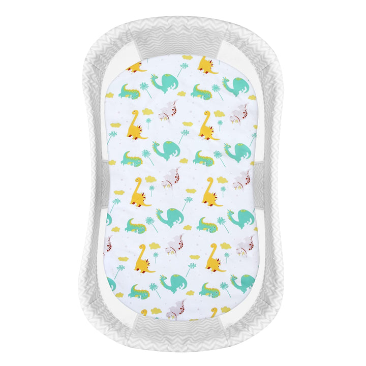 Bassinet Sheet Dinosaur, 33 X 17 Flexible for Different Cradle and Bassinet Mattress, Soft Breathable Universal Sheet for Rectangle, Oval, Hourglass Bassinet Mattress