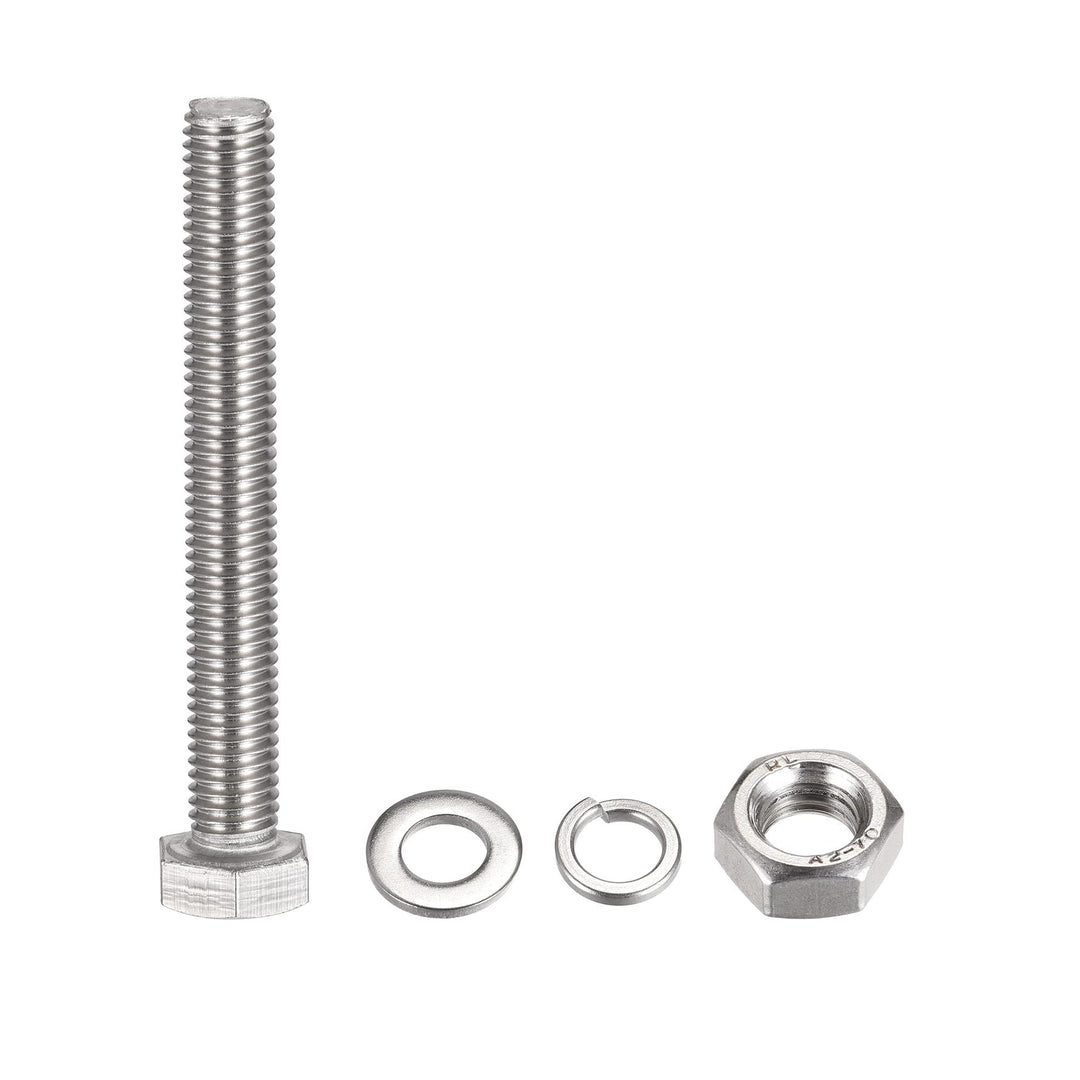 M10 x 80mm Hex Head Screws Bolts, Nuts, Flat & Lock Washers Kits, 304 Stainless Steel Fully Thread Hexagon Bolts 4 Sets