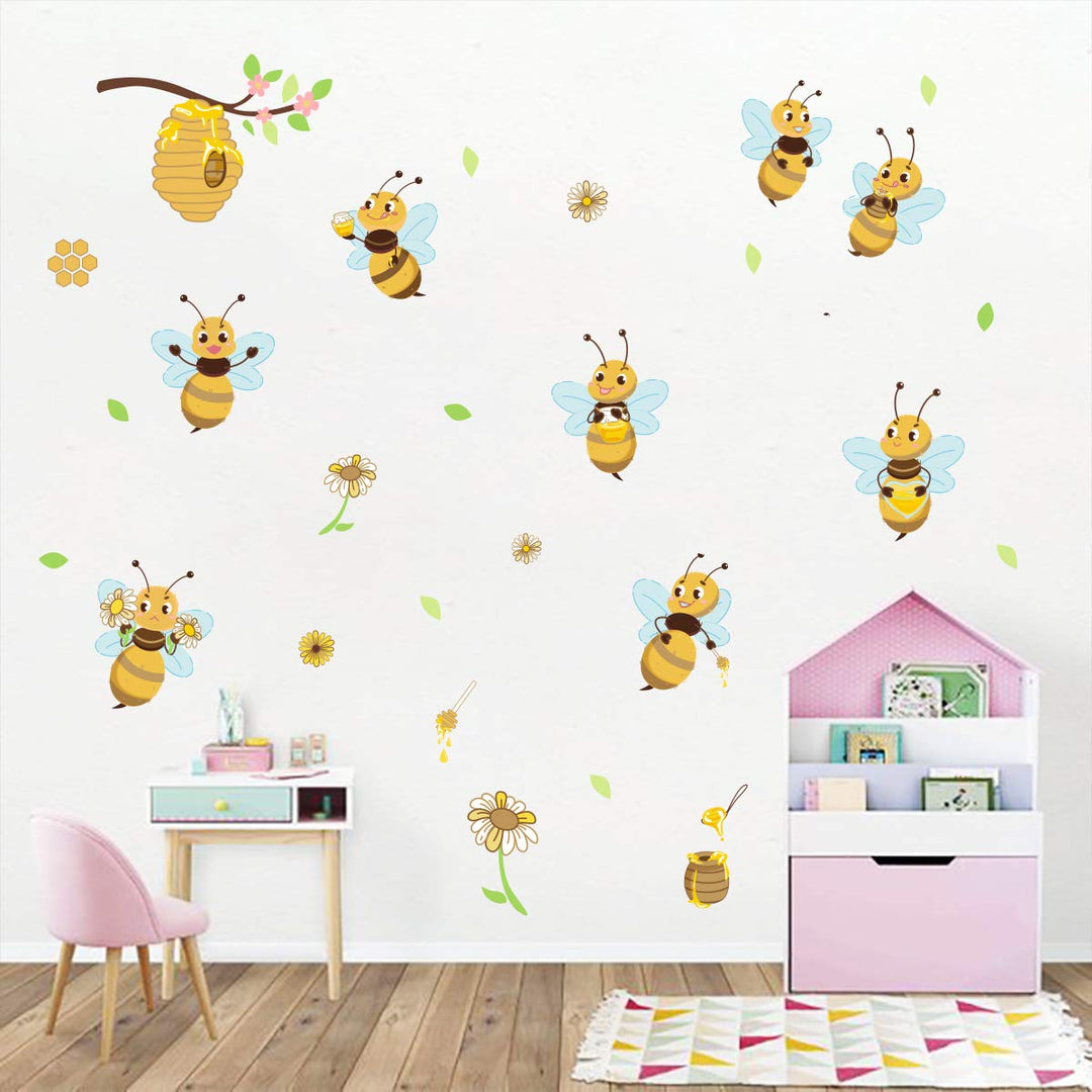Wall Stickers Yellow Bee Wall Sticker Flowers Beehive Branch for Children's Room Living Room