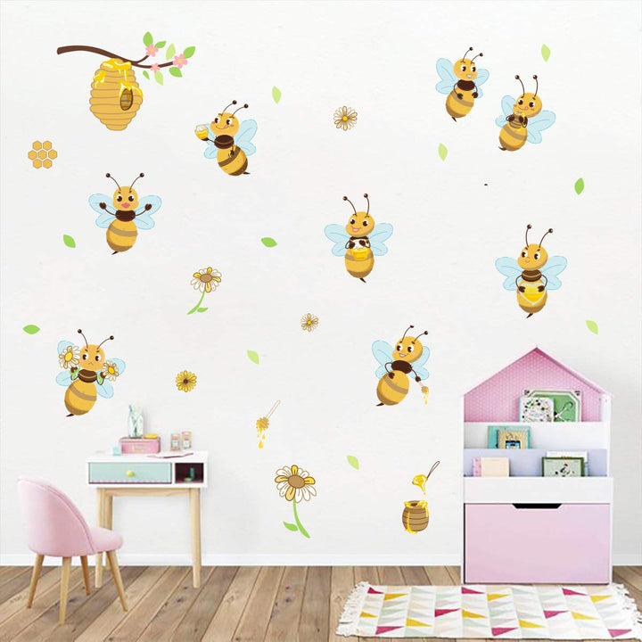 Wall Stickers Yellow Bee Wall Sticker Flowers Beehive Branch for Children's Room Living Room