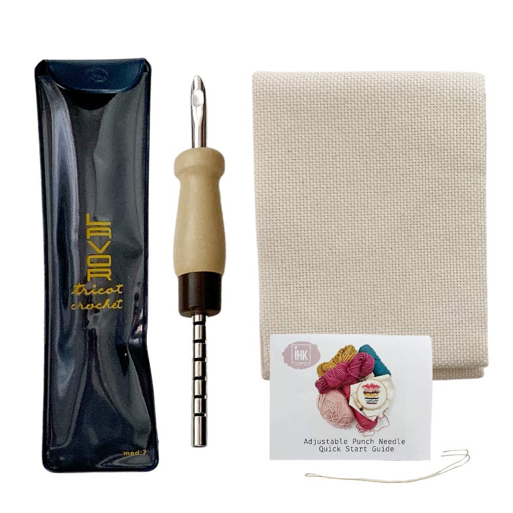 Punch Needle Mini Bundle - Includes Adjustable Punch Needle, Monk's Cloth and Instructions